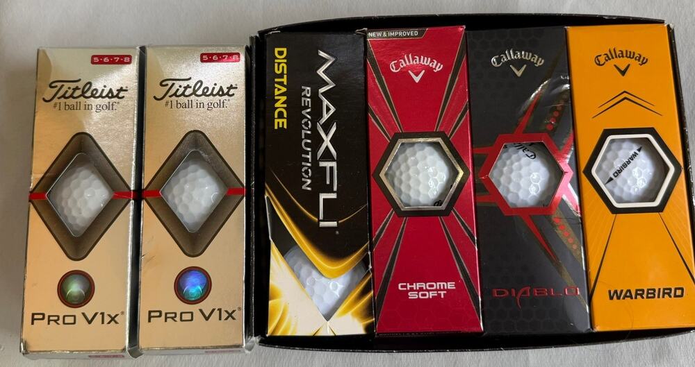 CALLAWAY CHROME SOFT, DIABLO, WARBIRD/TITLEIST PROV1X/MAXFLI REVOLUTION